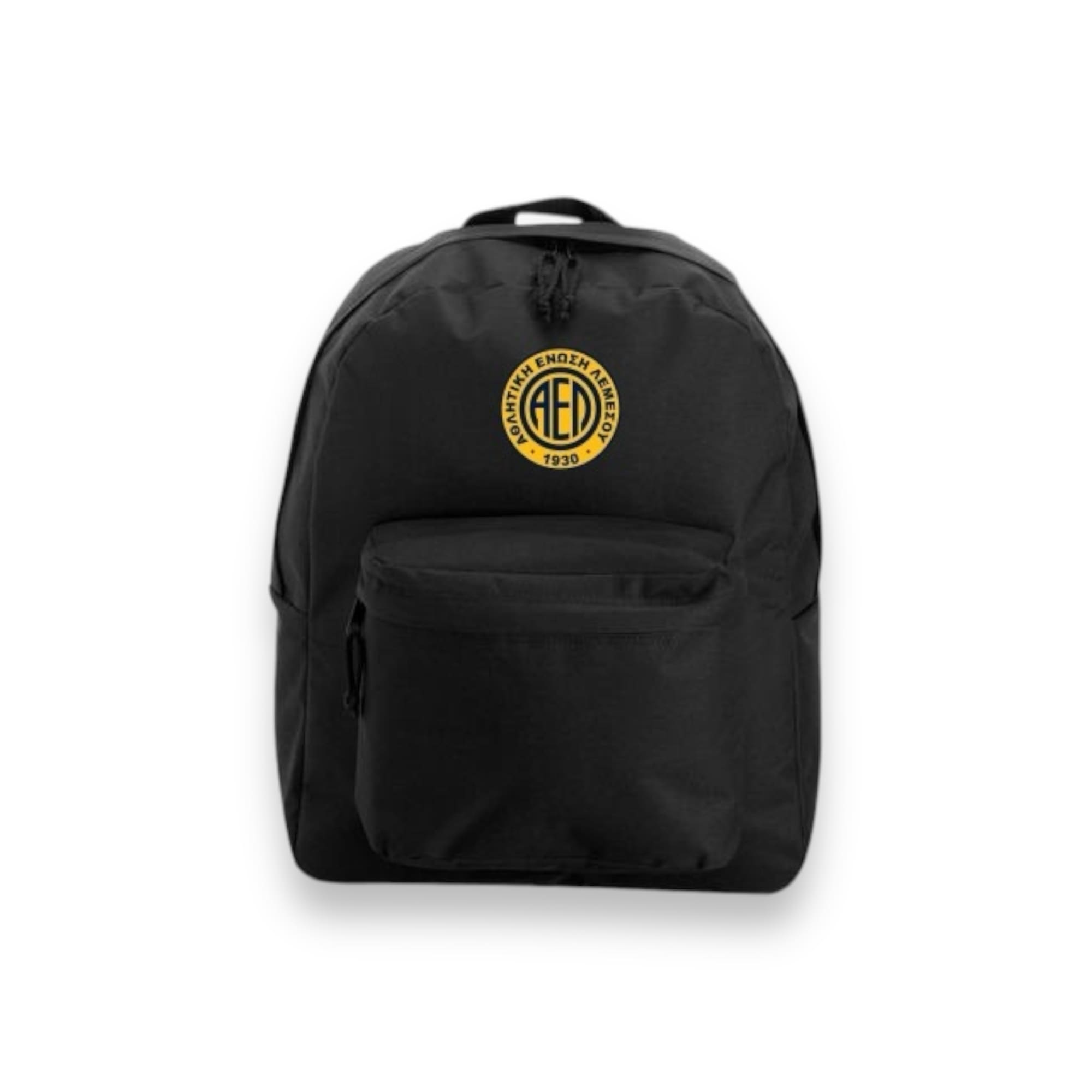 Black backpack with emblem