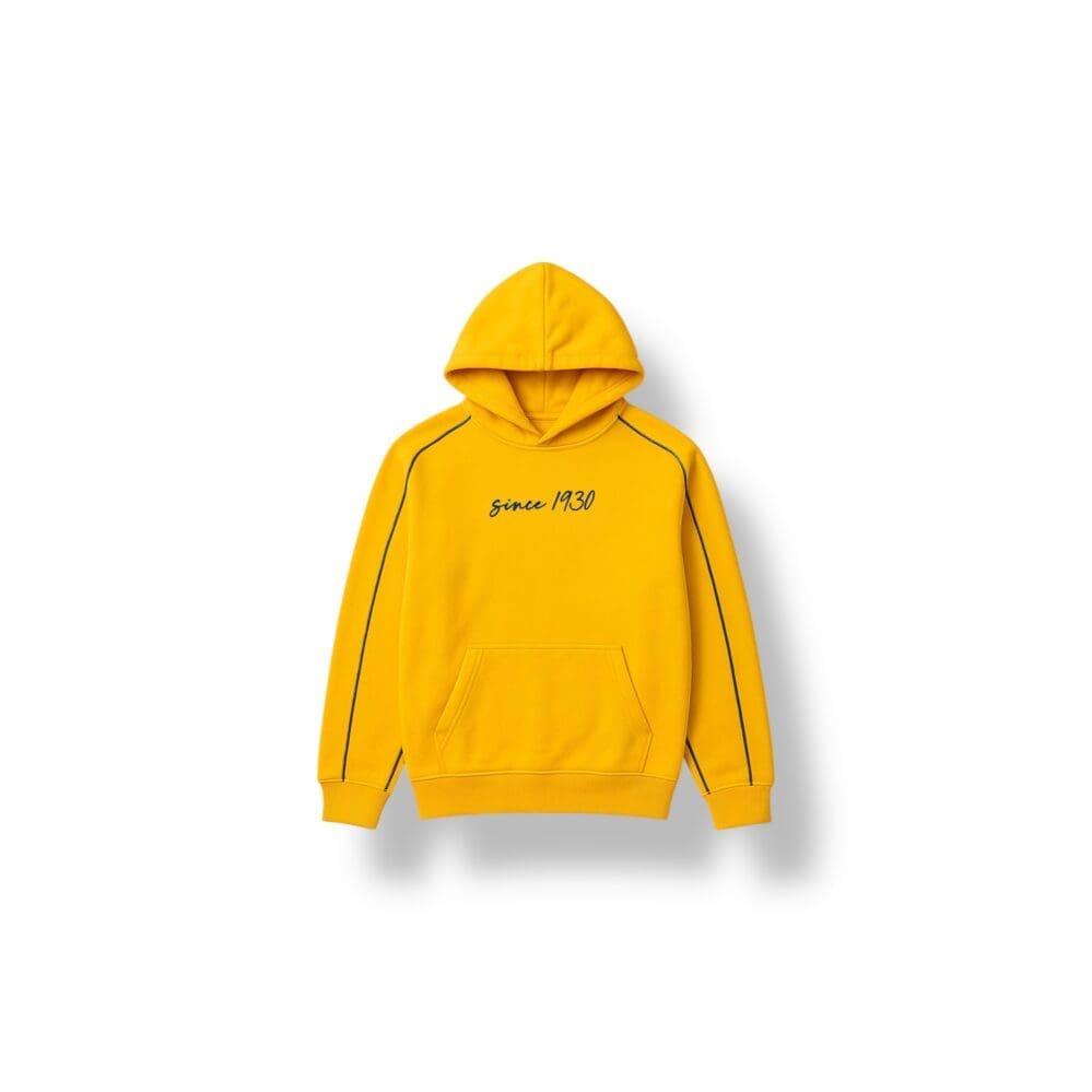 Kids yellow hoodie with stripes ''Since 1930''